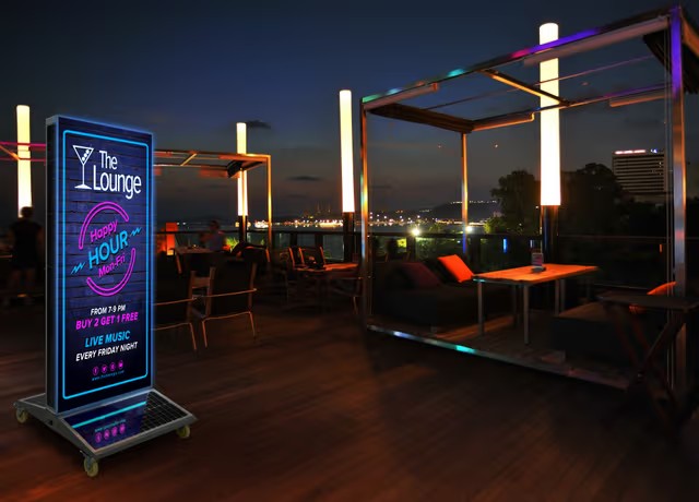 Solar Light Box Banner Stand with Wide Solar Panel Base for Optimal Sun Capture
